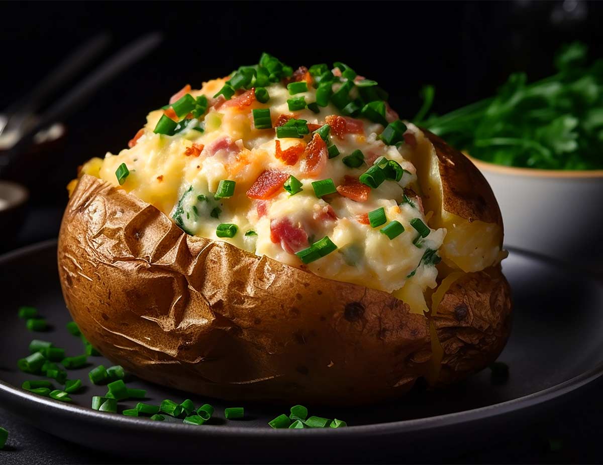 Bakad potatis med oströra och bacon