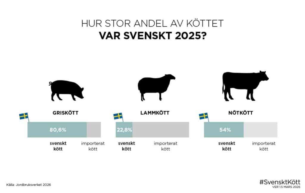 Hur stor andel av köttet var svenskt 2025?