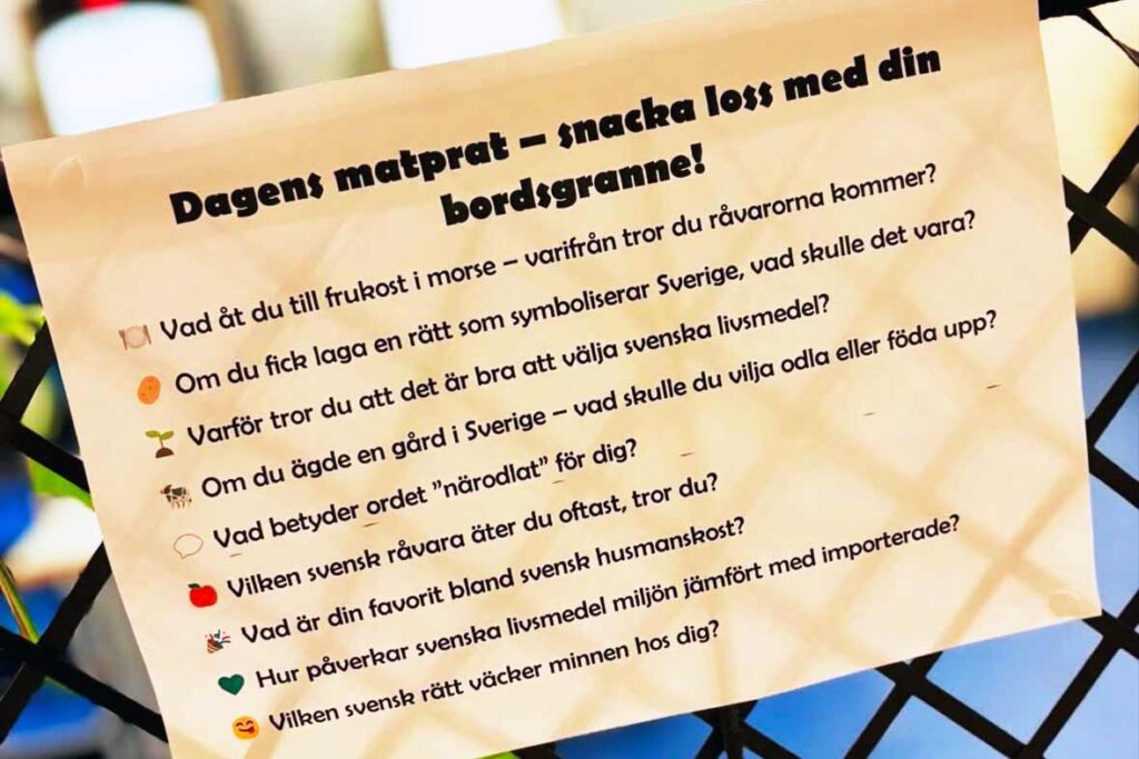 Dagens matprat, diskussionskort i skolmatsalen på Läredaskolan